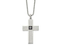 FJC Finejewelers Stainless Steel Ball Brushed and with Black CZ Cross 24in Necklace 24 Inches x 32 mm