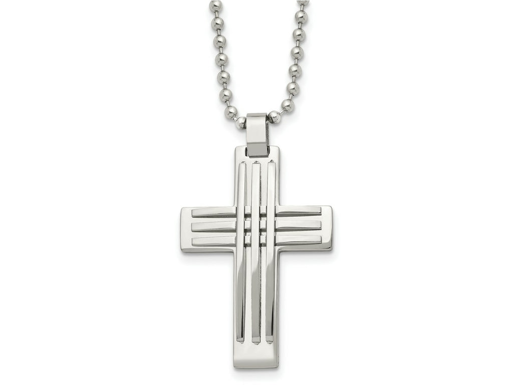 FJC Finejewelers Stainless Steel Ball Polished Cross 22in Necklace 22 Inches x 27 mm
