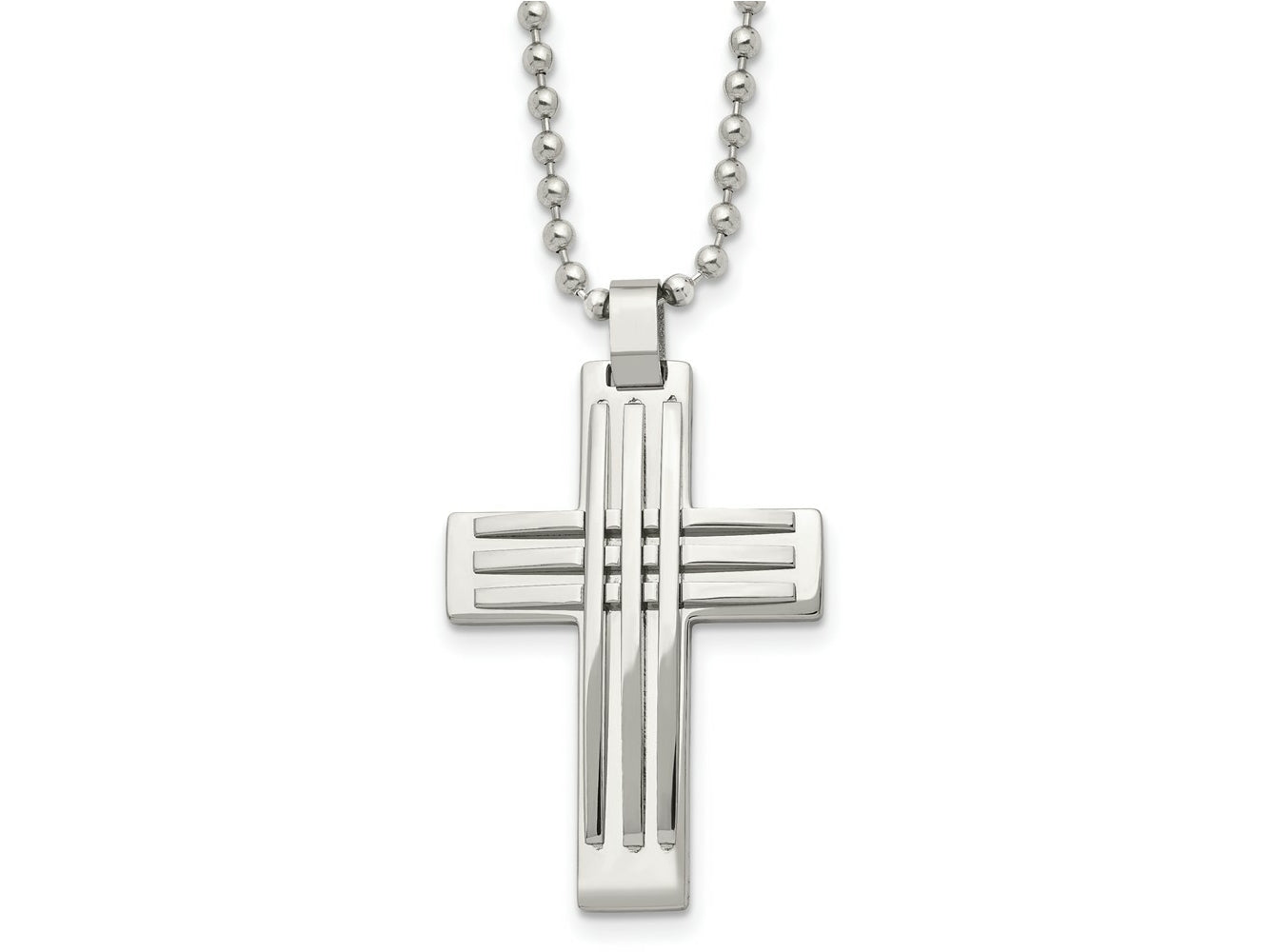 FJC Finejewelers Stainless Steel Ball Polished Cross 22in Necklace 22 Inches x 27 mm