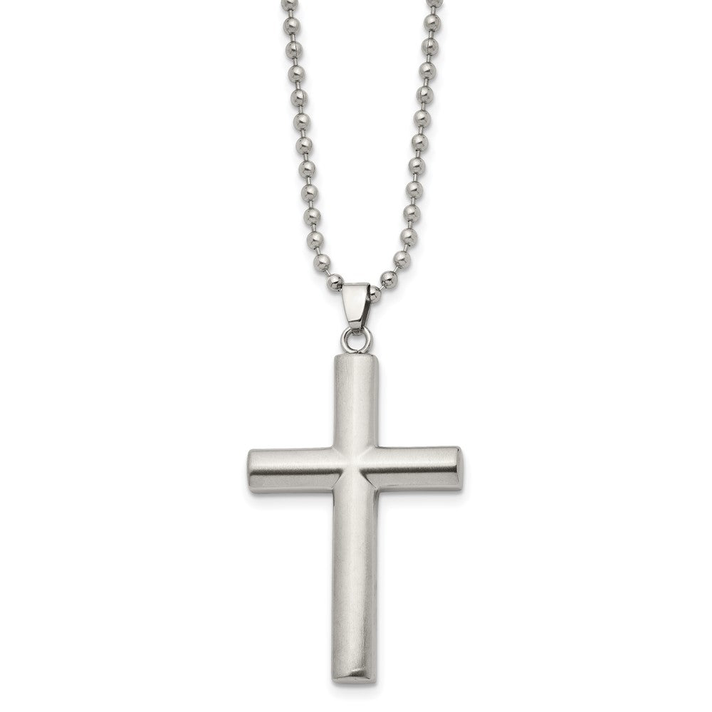 FJC Finejewelers Stainless Steel Brushed and Cross 22in Necklace 22 Inches x 28 mm