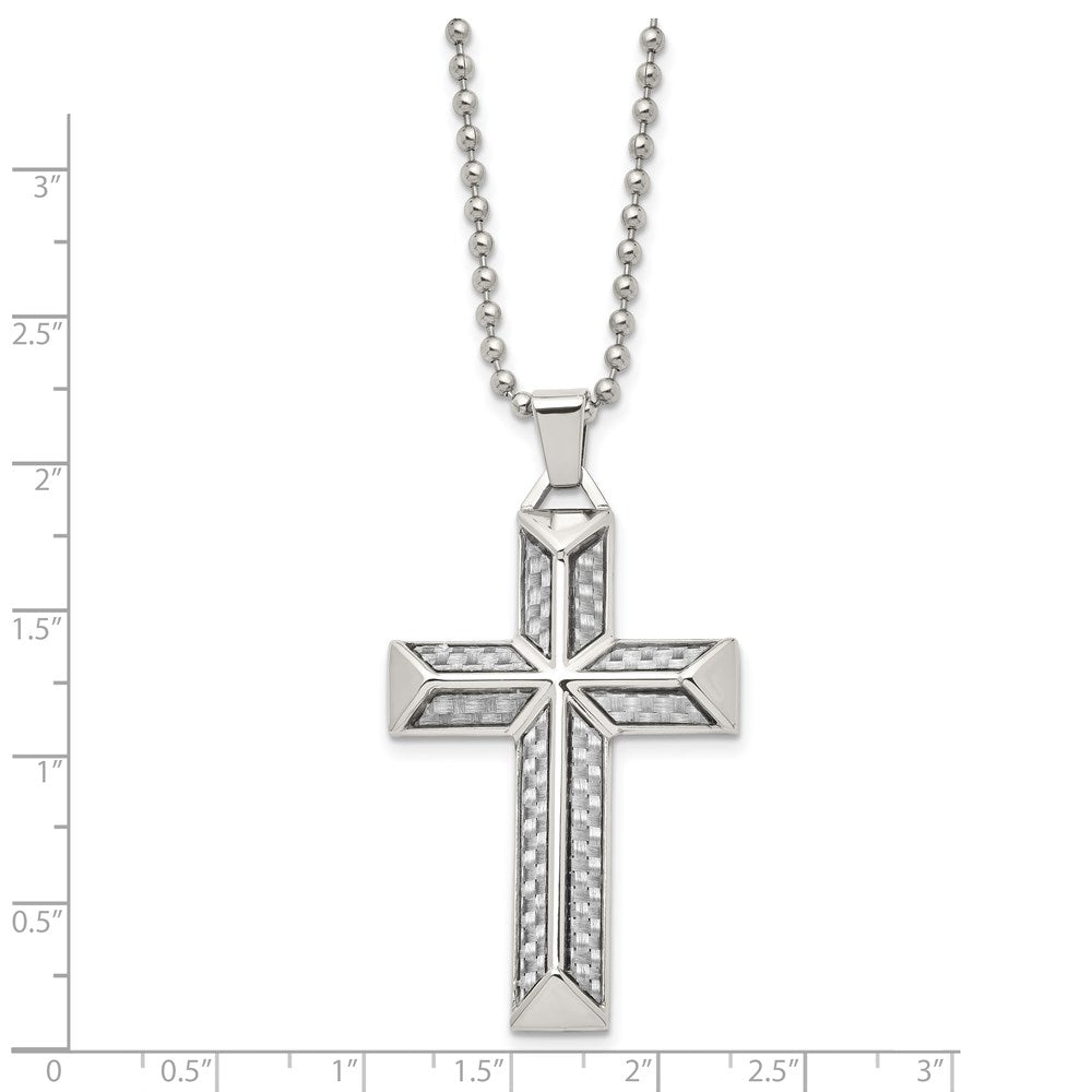 FJC Finejewelers Stainless Steel Ball with Grey Carbon Fiber Inlay Cross 24in Necklace 24 Inches x 32 mm