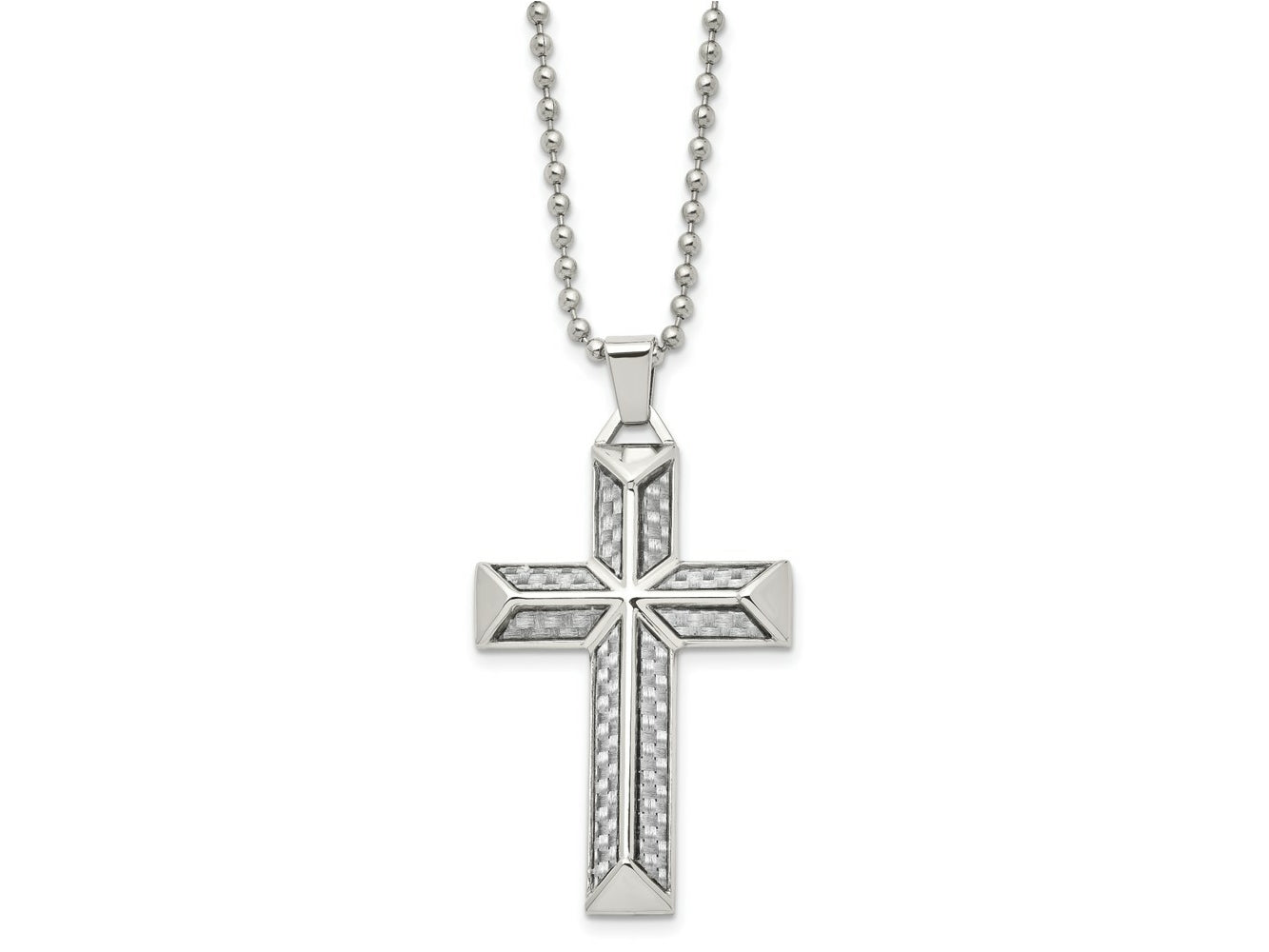 FJC Finejewelers Stainless Steel Ball with Grey Carbon Fiber Inlay Cross 24in Necklace 24 Inches x 32 mm