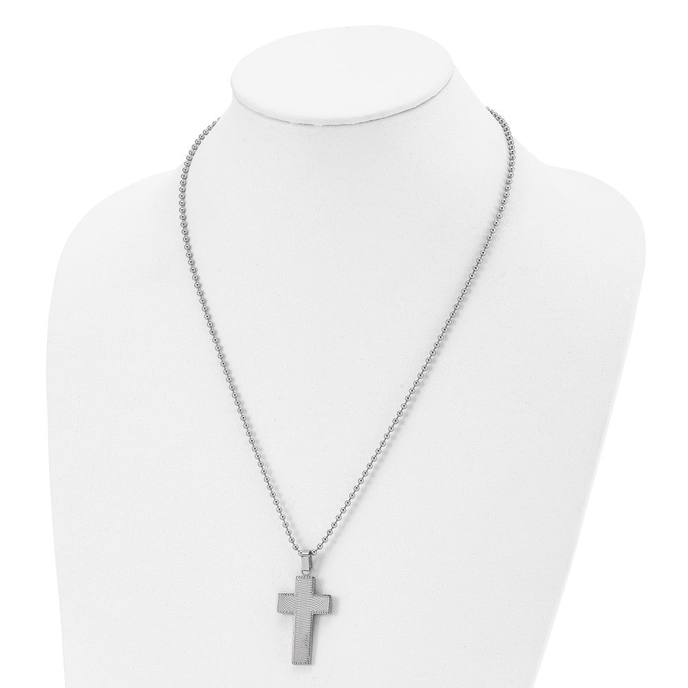 FJC Finejewelers Stainless Steel Polished Laser cut Cross 22in Necklace 22 Inches x 21 mm