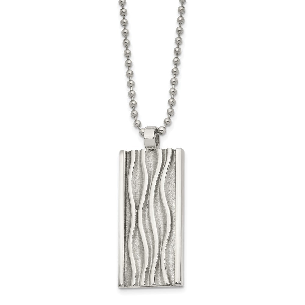 FJC Finejewelers Stainless Steel Ball Polished Wave Design Dog Tag Necklace 22 Inches x 18.68 mm