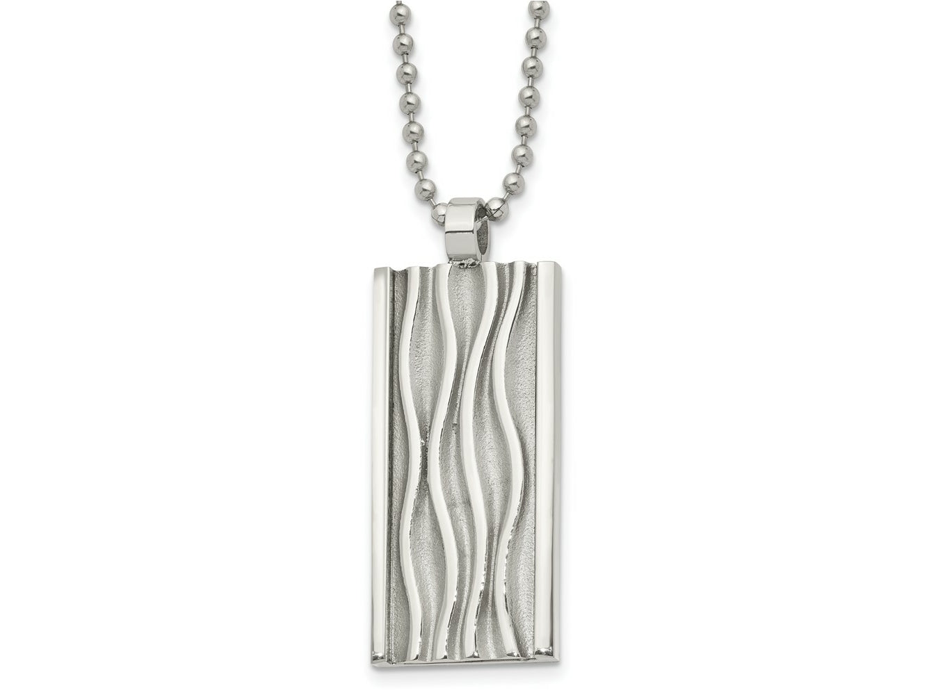 FJC Finejewelers Stainless Steel Ball Polished Wave Design Dog Tag Necklace 22 Inches x 18.68 mm
