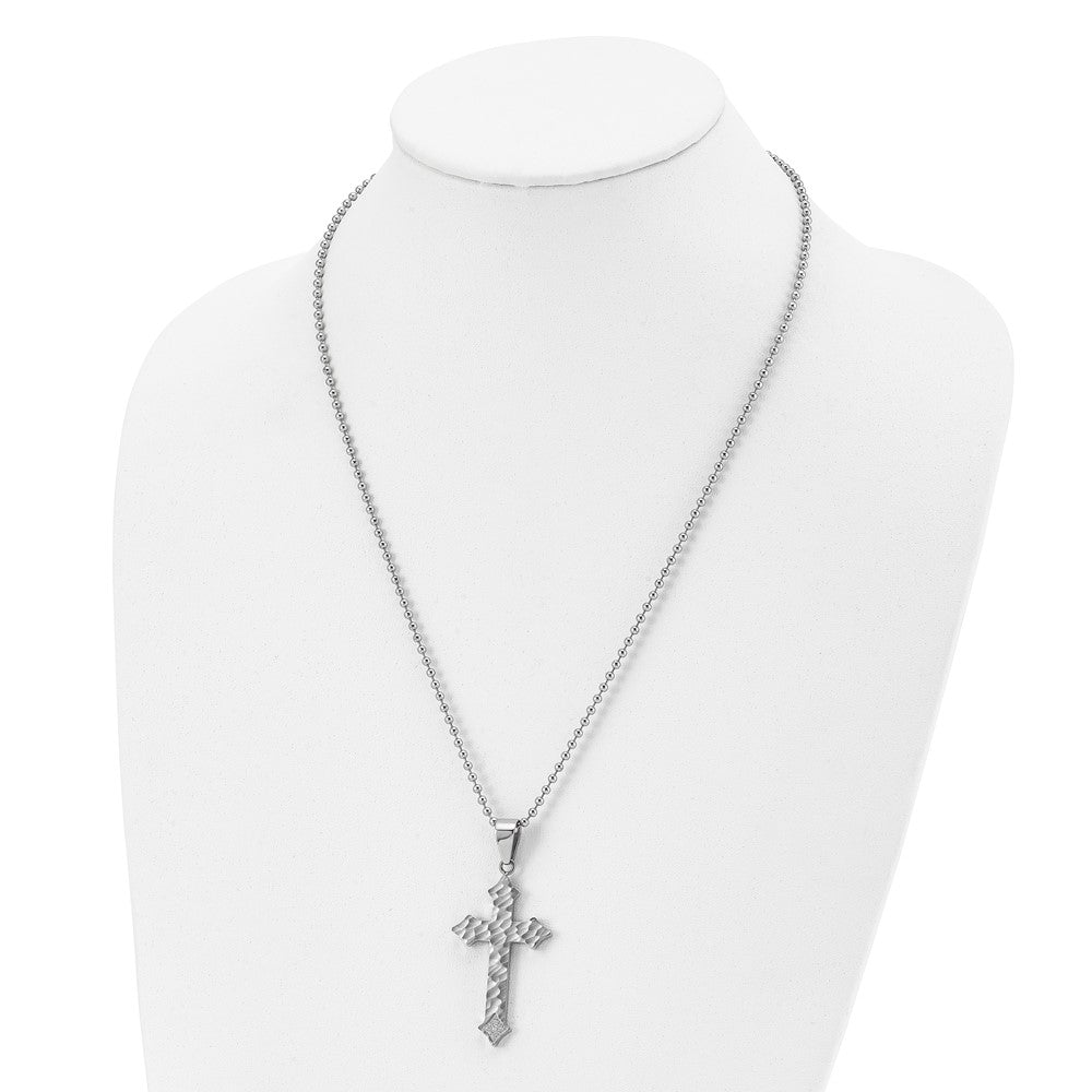 FJC Finejewelers Stainless Steel Ball and Satin Hammered with CZ Cross Necklace 22 Inches x 26 mm