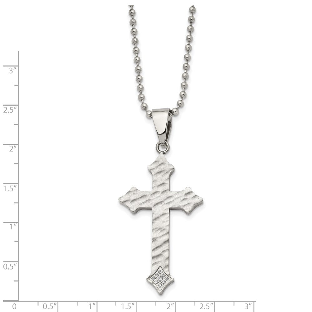 FJC Finejewelers Stainless Steel Ball and Satin Hammered with CZ Cross Necklace 22 Inches x 26 mm