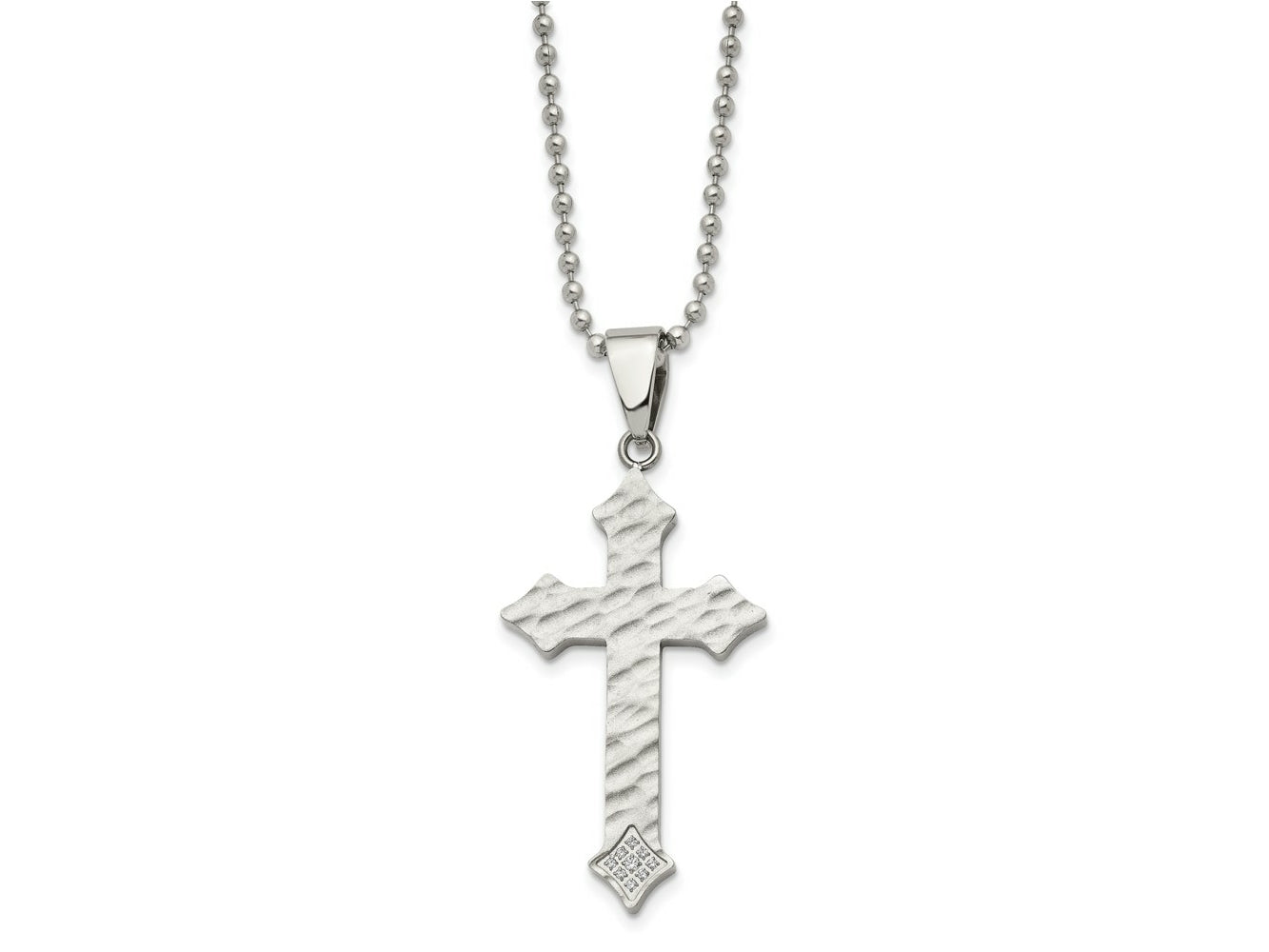 FJC Finejewelers Stainless Steel Ball and Satin Hammered with CZ Cross Necklace 22 Inches x 26 mm