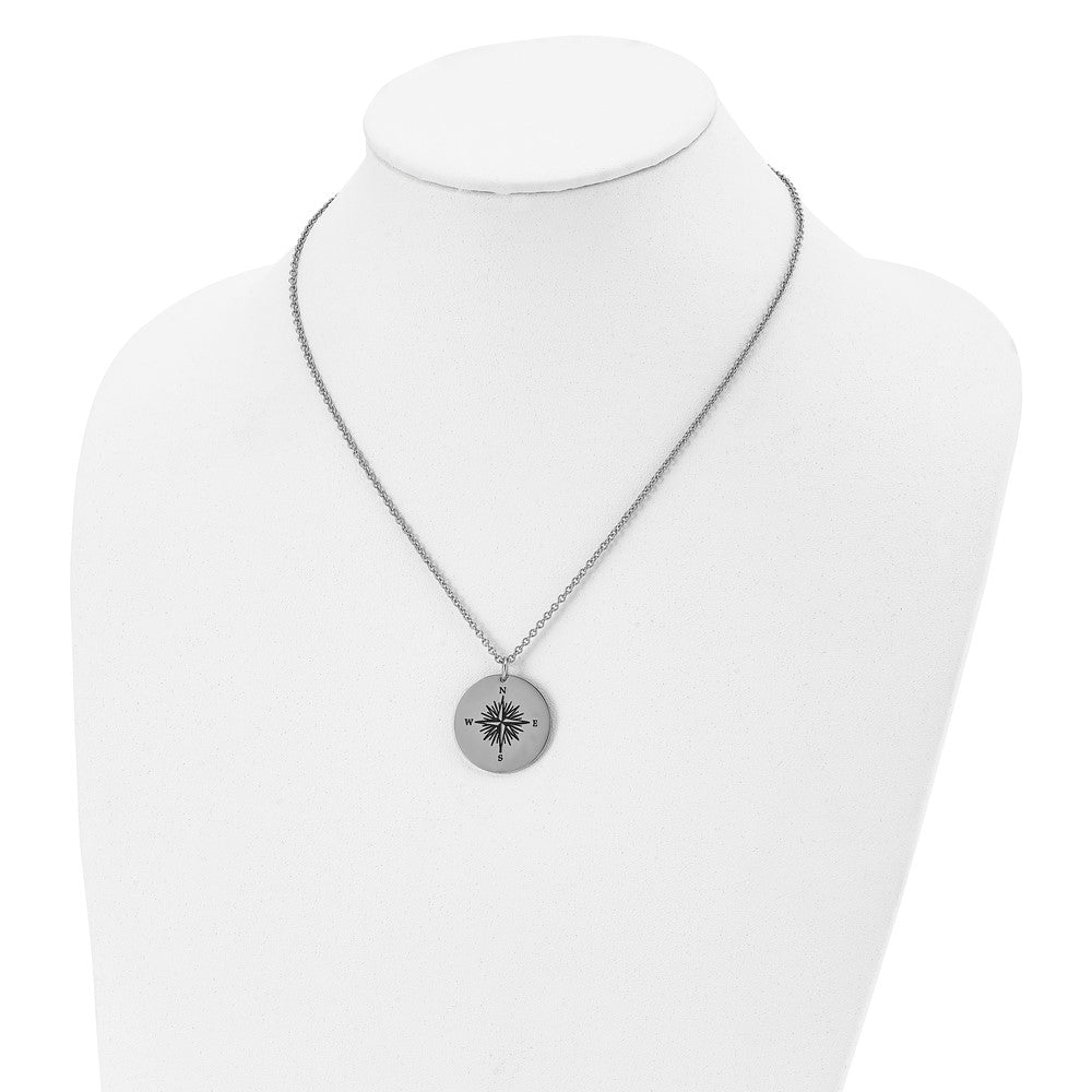 FJC Finejewelers Stainless Steel Polished Enamel ALL WHO WANDER Compass Necklace 22 Inches x 24.92 mm