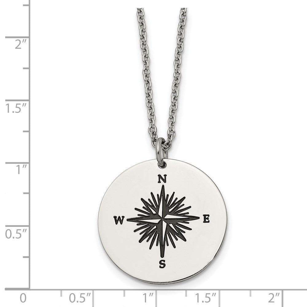 FJC Finejewelers Stainless Steel Polished Enamel ALL WHO WANDER Compass Necklace 22 Inches x 24.92 mm