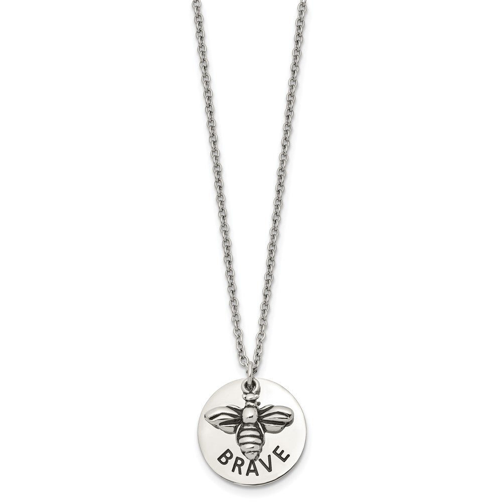 FJC Finejewelers Stainless Steel Cable and Enameled Bumble Bee BRAVE Necklace 22 Inches x 22.07 mm
