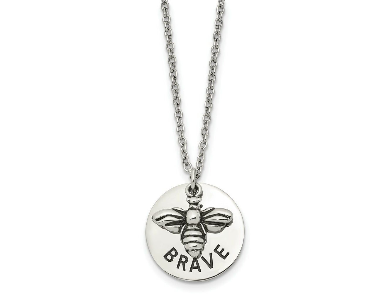 FJC Finejewelers Stainless Steel Cable and Enameled Bumble Bee BRAVE Necklace 22 Inches x 22.07 mm