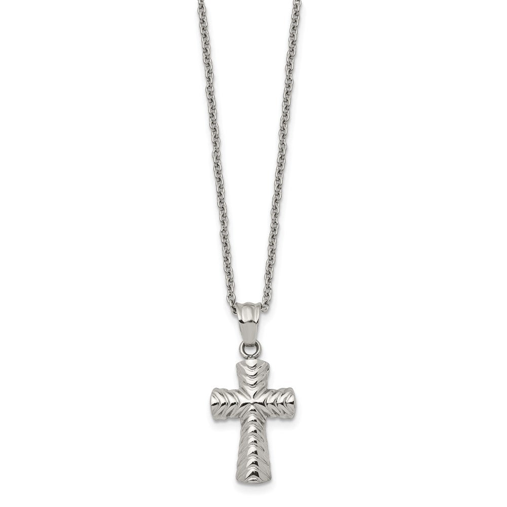 FJC Finejewelers Stainless Steel Cable and Textured Cross Necklace 22 Inches x 15 mm