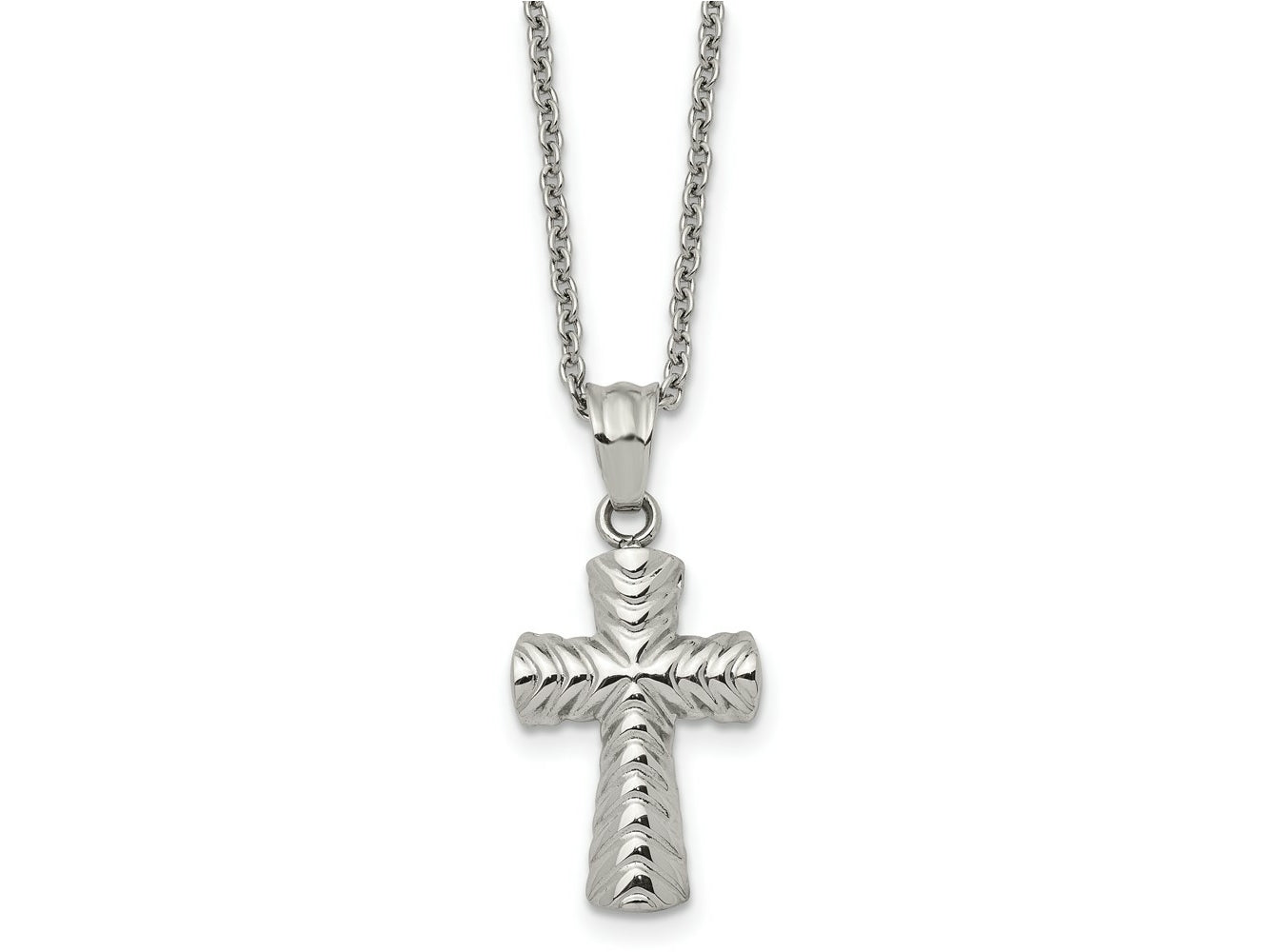 FJC Finejewelers Stainless Steel Cable and Textured Cross Necklace 22 Inches x 15 mm