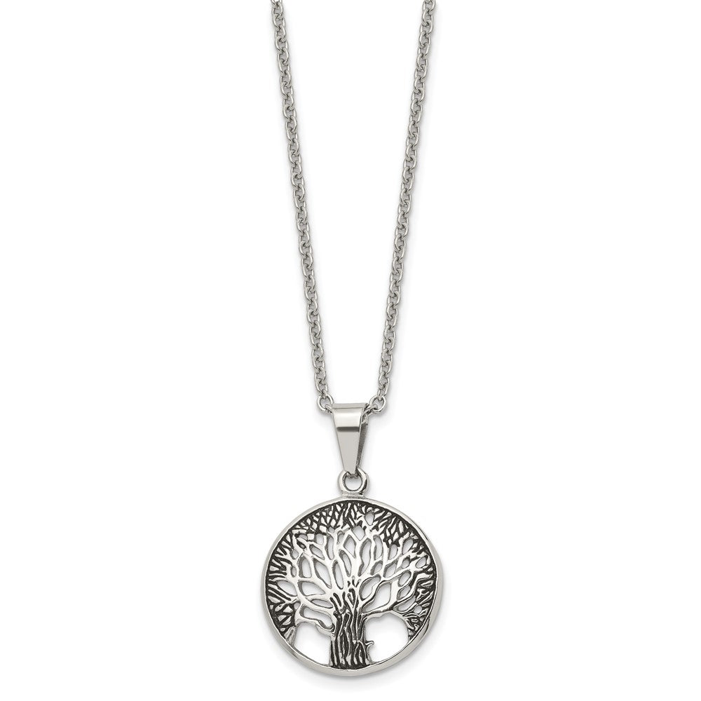 FJC Finejewelers Stainless Steel Cable Antiqued and Tree of Life 20in Necklace 20 Inches x 24.59 mm