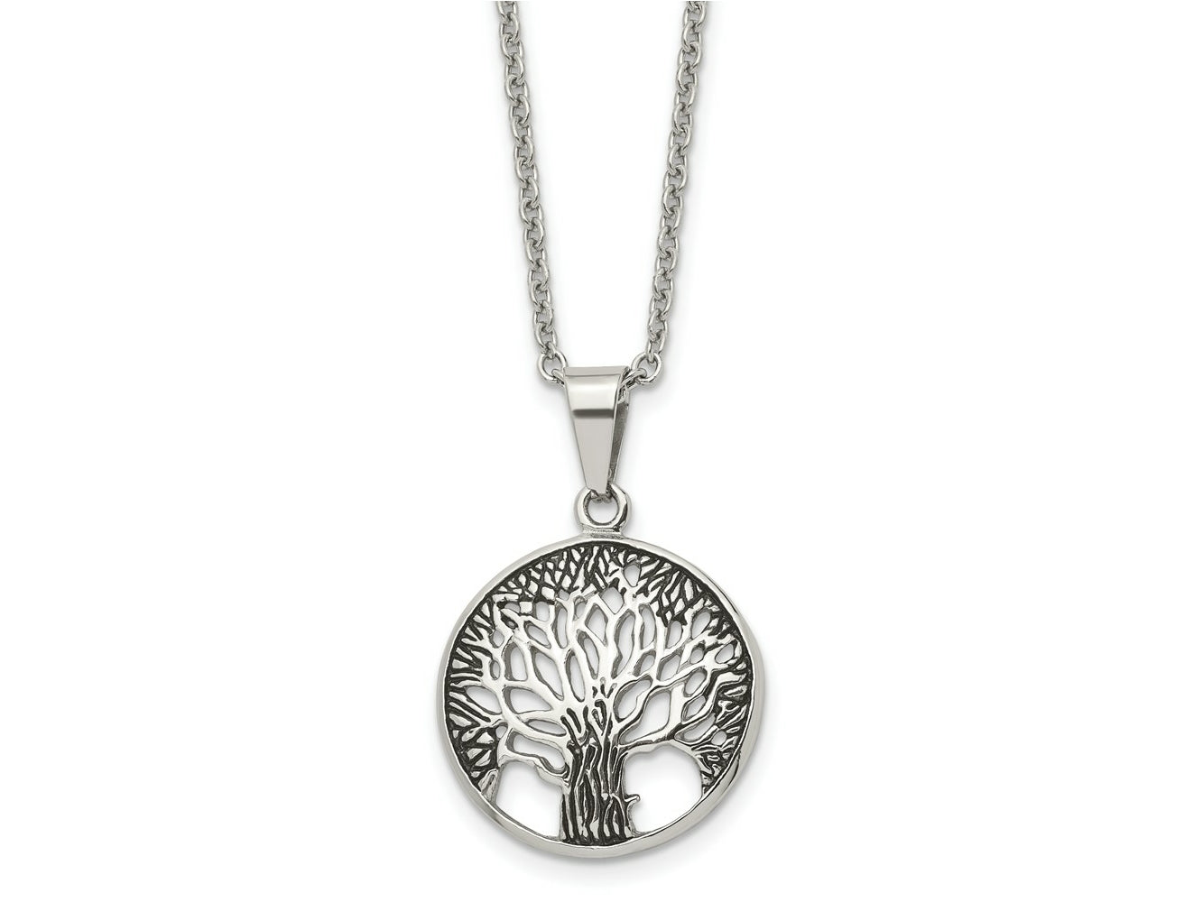 FJC Finejewelers Stainless Steel Cable Antiqued and Tree of Life 20in Necklace 20 Inches x 24.59 mm