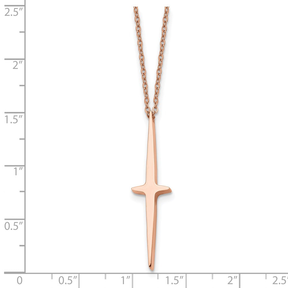 FJC Finejewelers Stainless Steel Cable Rose IP-plated Cross 2 in ext Necklace 16 Inches x 9 mm
