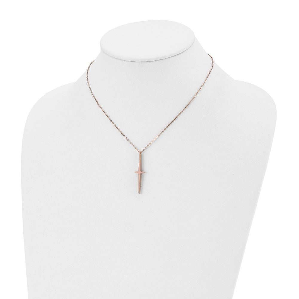 FJC Finejewelers Stainless Steel Cable Rose IP-plated Cross 2 in ext Necklace 16 Inches x 9 mm