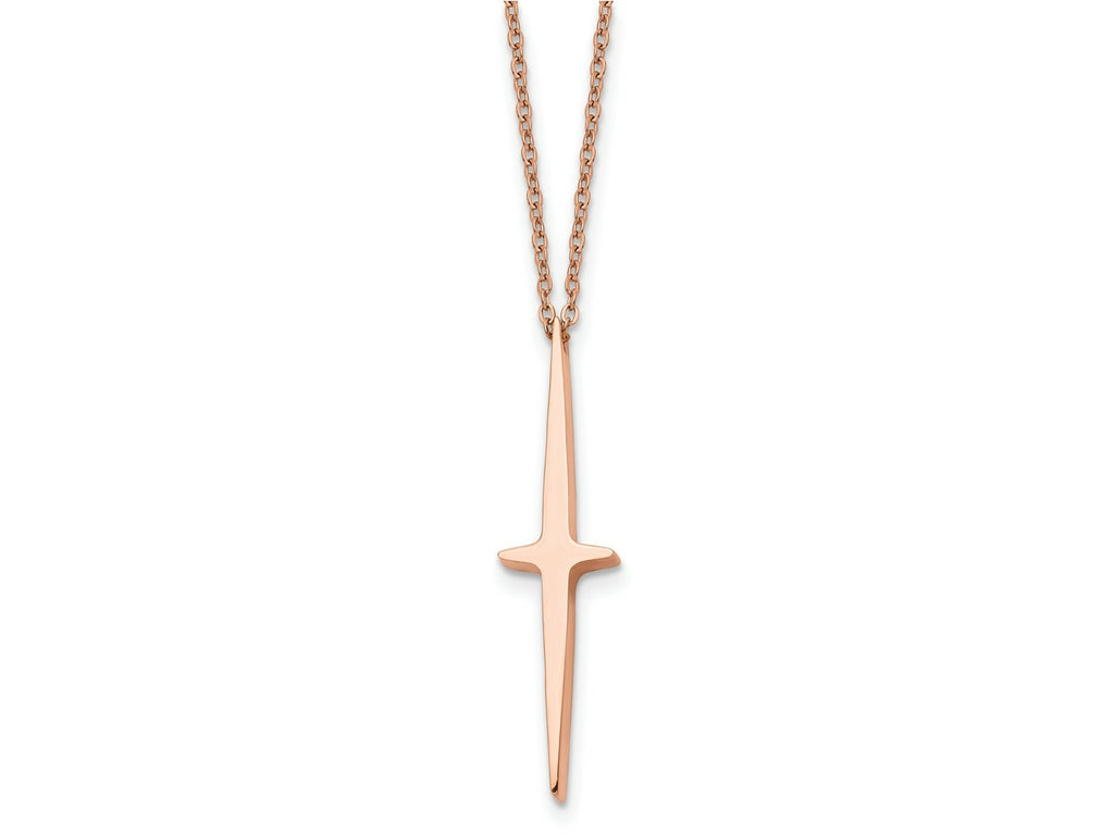 FJC Finejewelers Stainless Steel Cable Rose IP-plated Cross 2 in ext Necklace 16 Inches x 9 mm