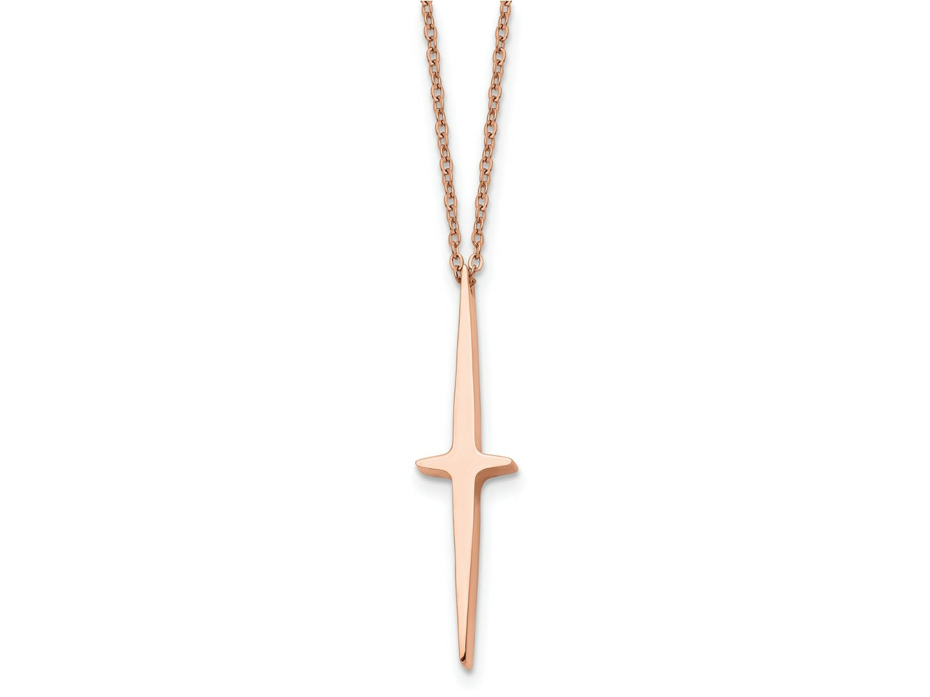 FJC Finejewelers Stainless Steel Cable Rose IP-plated Cross 2 in ext Necklace 16 Inches x 9 mm