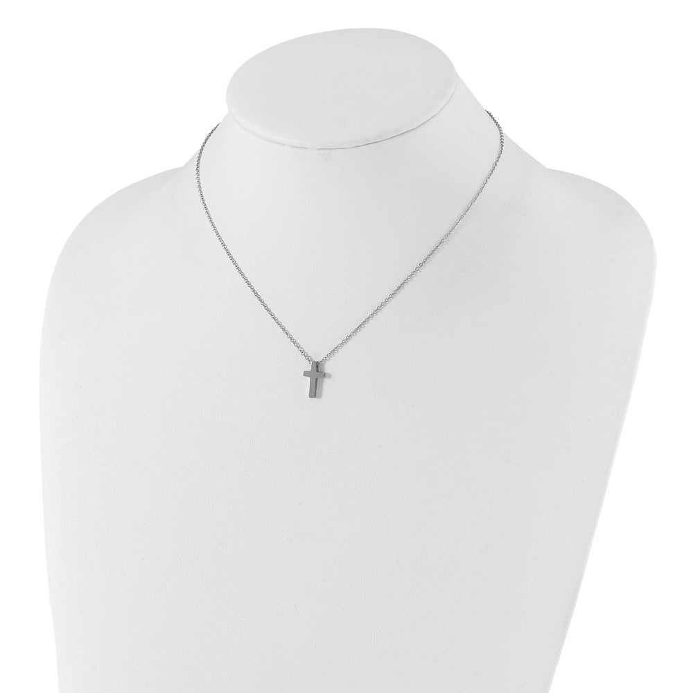 FJC Finejewelers Stainless Steel Cable Cross with 1 in ext Necklace 16 Inches x 8 mm