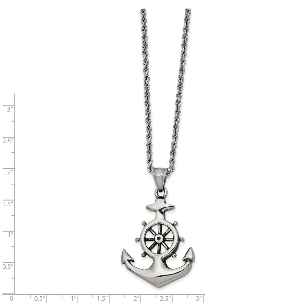 FJC Finejewelers Stainless Steel Antiqued and Polished Anchor 24in Necklace 24 Inches x 30.38 mm