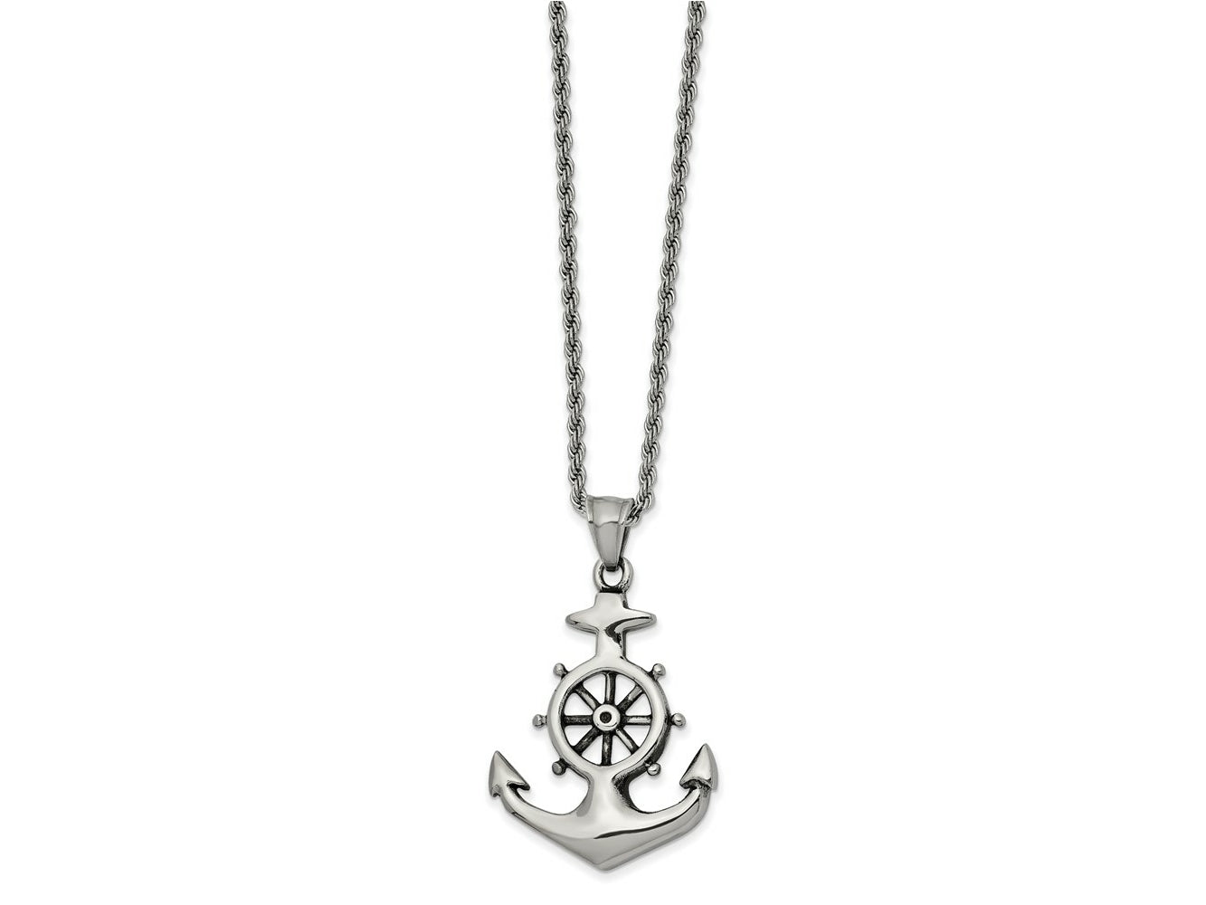 FJC Finejewelers Stainless Steel Antiqued and Polished Anchor 24in Necklace 24 Inches x 30.38 mm