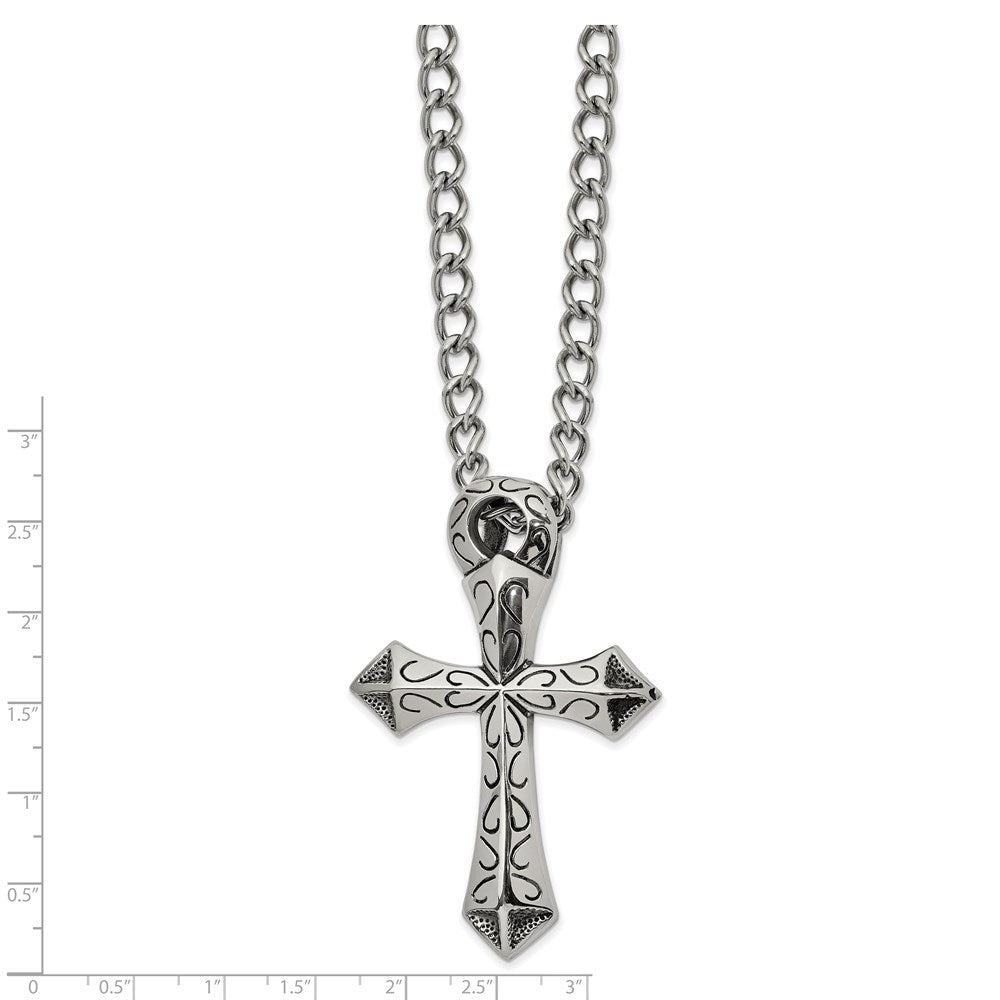 FJC Finejewelers Stainless Steel Curb Antiqued and Cross Slide 24in Necklace 24 Inches x 44 mm