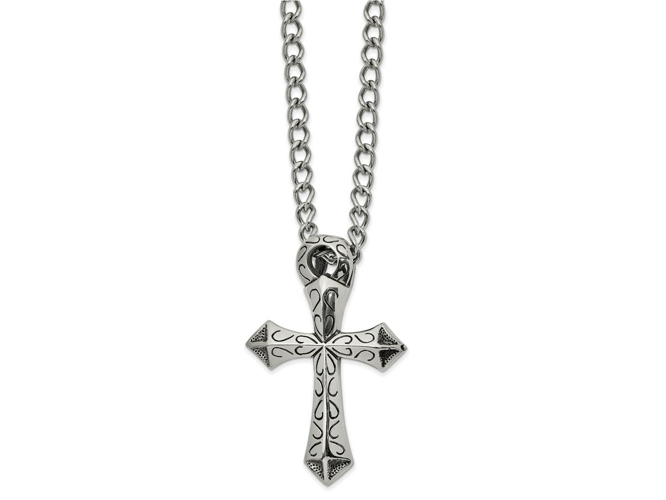 FJC Finejewelers Stainless Steel Curb Antiqued and Cross Slide 24in Necklace 24 Inches x 44 mm