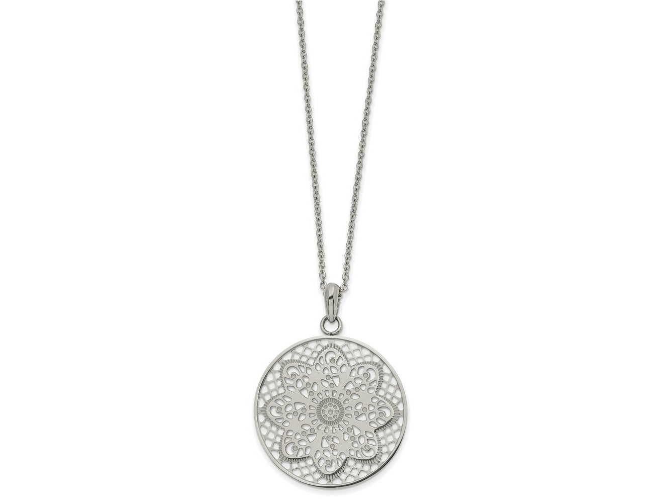 FJC Finejewelers Stainless Steel Fancy Polished Cut-out Floral Necklace 22 Inches x 34.8 mm