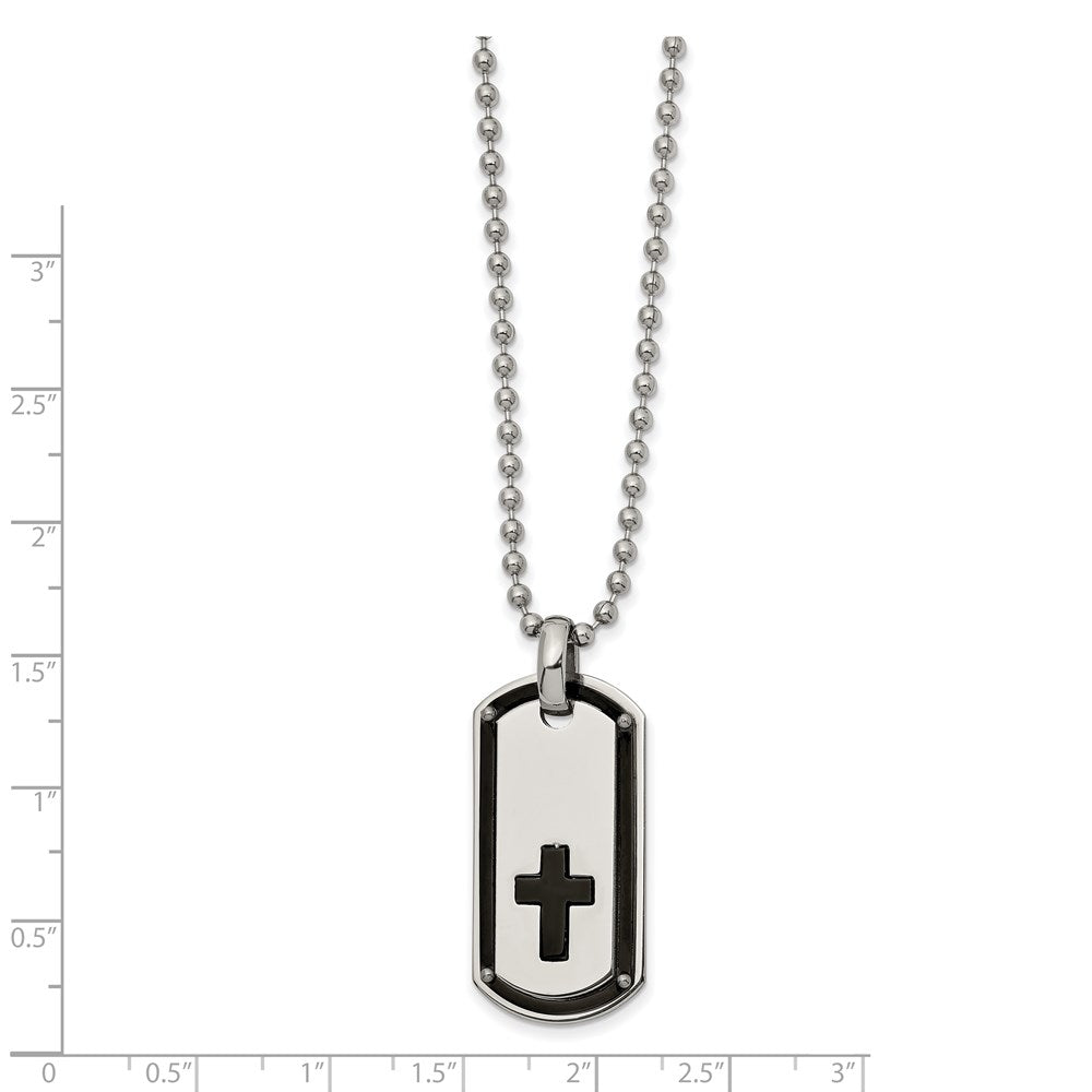 FJC Finejewelers Stainless Steel Ball Black IP plated Cross Dog tag 22in Necklace 22 Inches x 16 mm