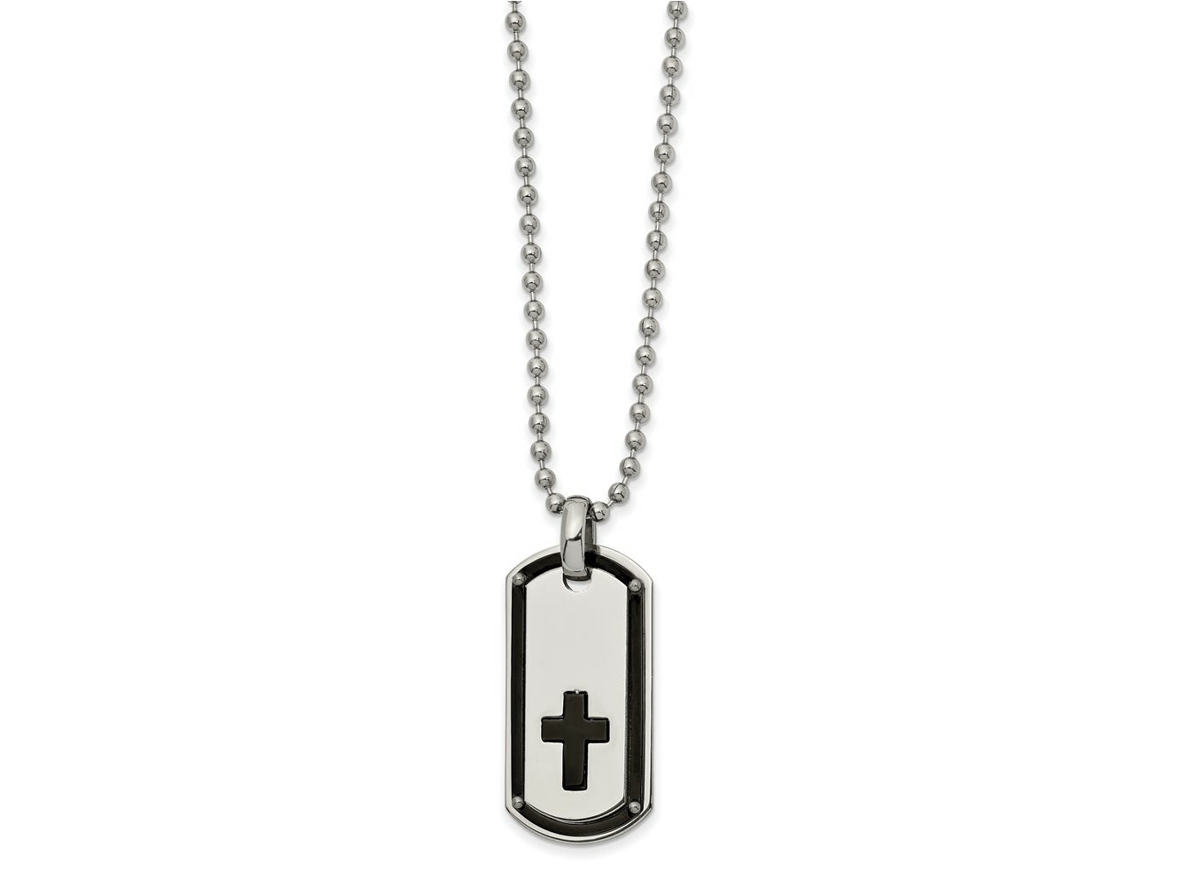 FJC Finejewelers Stainless Steel Ball Black IP plated Cross Dog tag 22in Necklace 22 Inches x 16 mm