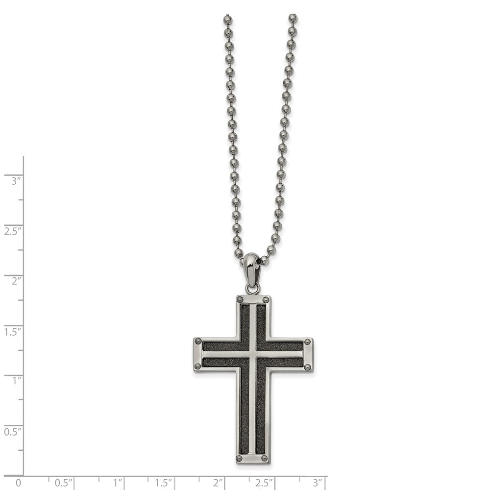 FJC Finejewelers Stainless Steel Ball Black IP-plated Laser cut Cross 22in Necklace 22 Inches x 30 mm