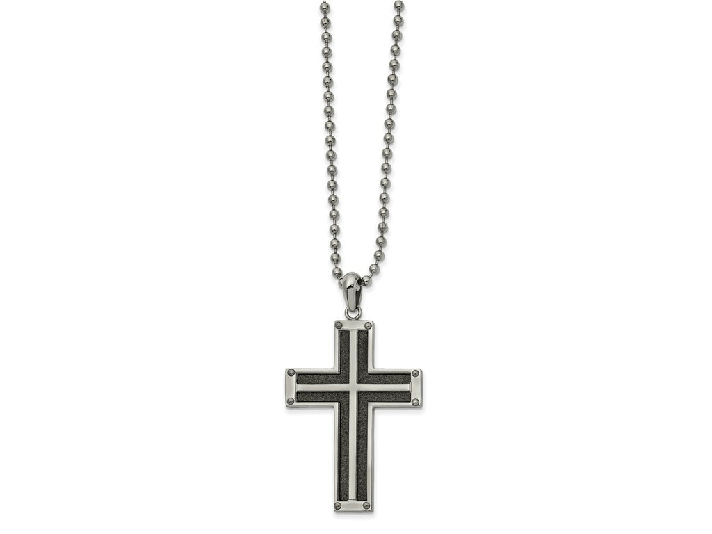 FJC Finejewelers Stainless Steel Ball Black IP-plated Laser cut Cross 22in Necklace 22 Inches x 30 mm