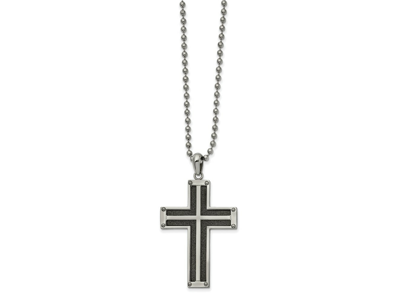 FJC Finejewelers Stainless Steel Ball Black IP-plated Laser cut Cross 22in Necklace 22 Inches x 30 mm