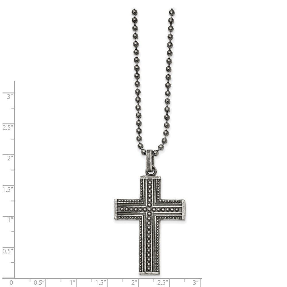 FJC Finejewelers Stainless Steel Ball Antiqued and GunMetal IP Cross 22in Necklace 22 Inches x 29 mm