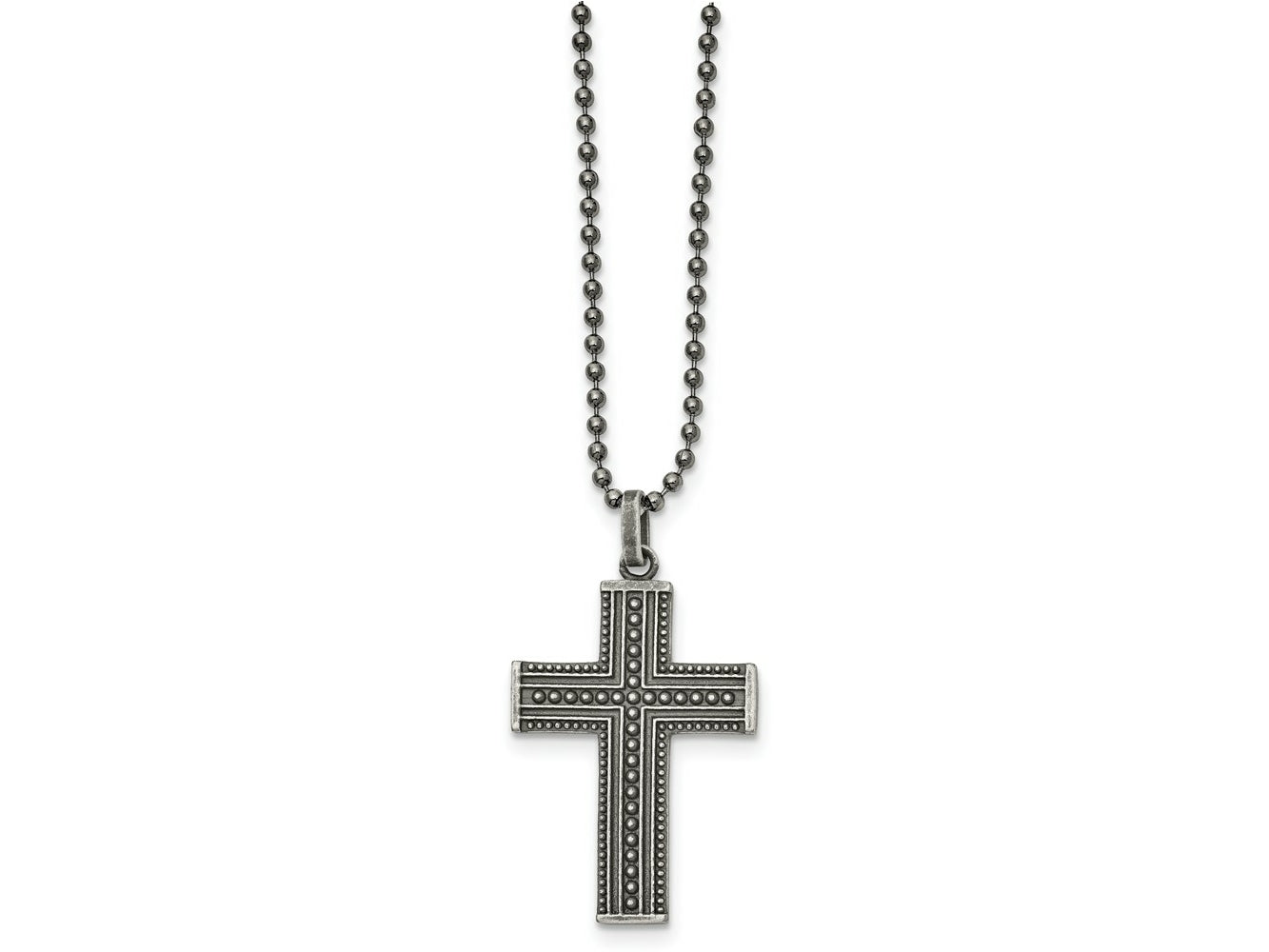 FJC Finejewelers Stainless Steel Ball Antiqued and GunMetal IP Cross 22in Necklace 22 Inches x 29 mm