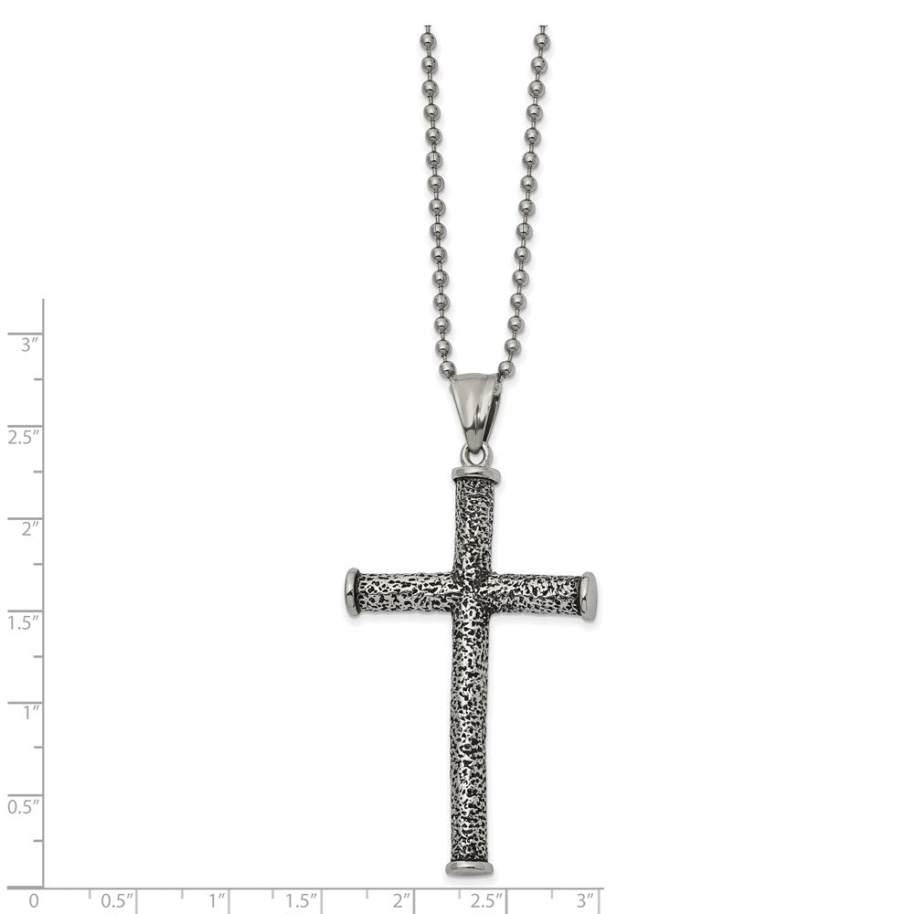 FJC Finejewelers Stainless Steel Ball Antiqued and Cross 22in Necklace 22 Inches x 34 mm