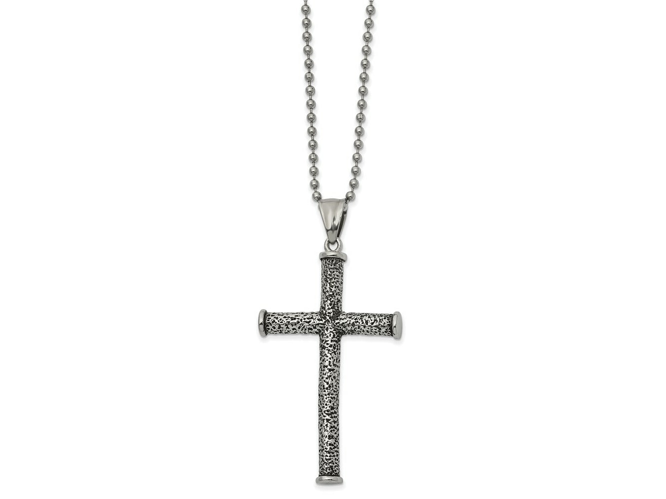 FJC Finejewelers Stainless Steel Ball Antiqued and Cross 22in Necklace 22 Inches x 34 mm