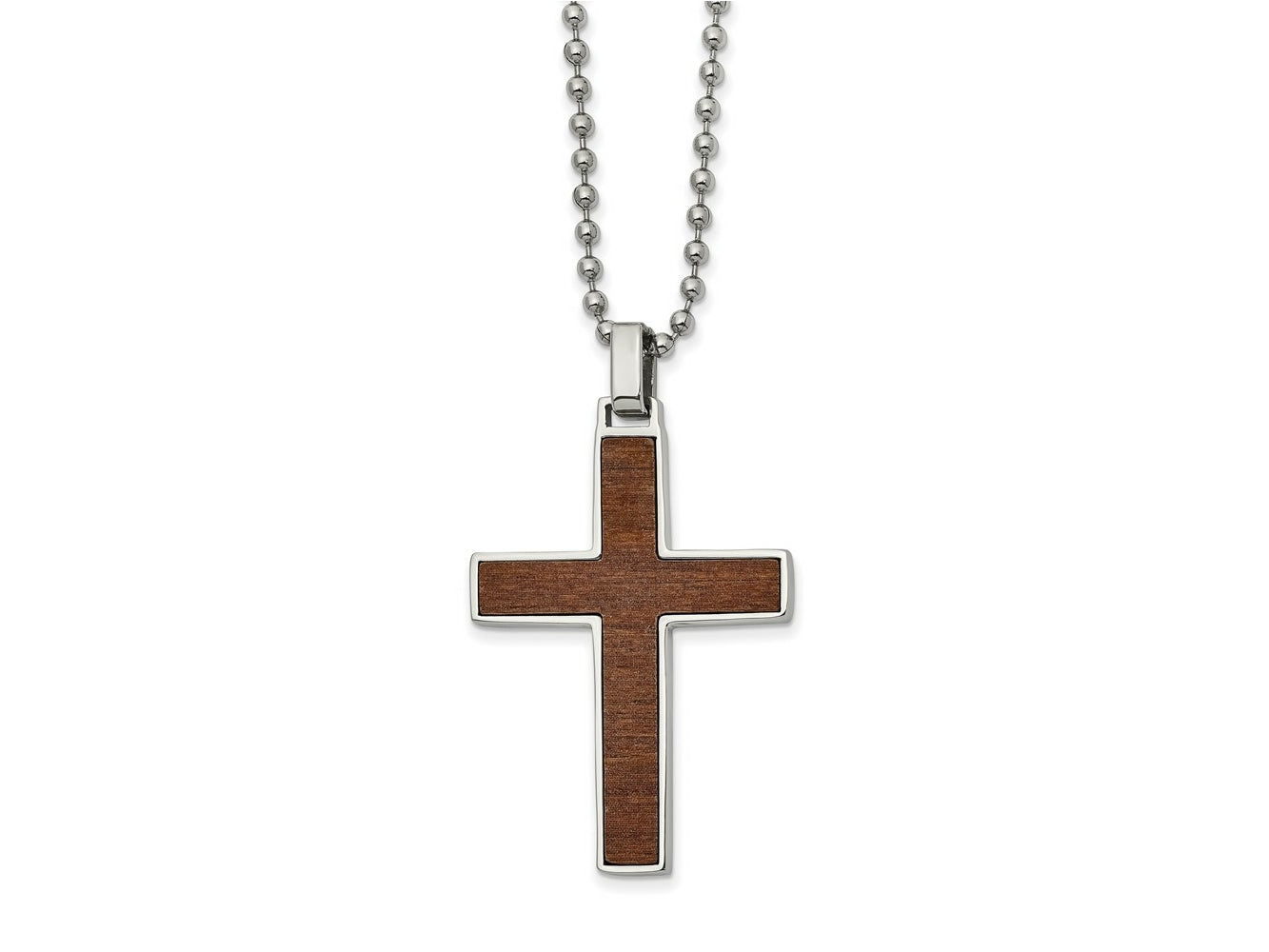FJC Finejewelers Stainless Steel Ball with Carbon Fiber and Wood Inlay Reversible Cross Necklace 22 Inches x 29.94 mm