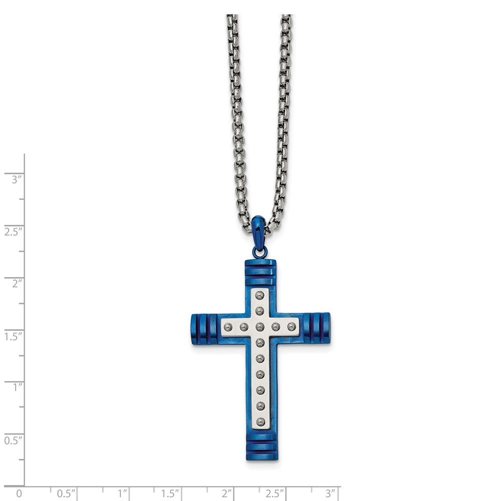 FJC Finejewelers Stainless Steel Blue IP-plated Cross 22in Necklace 22 Inches x 29 mm