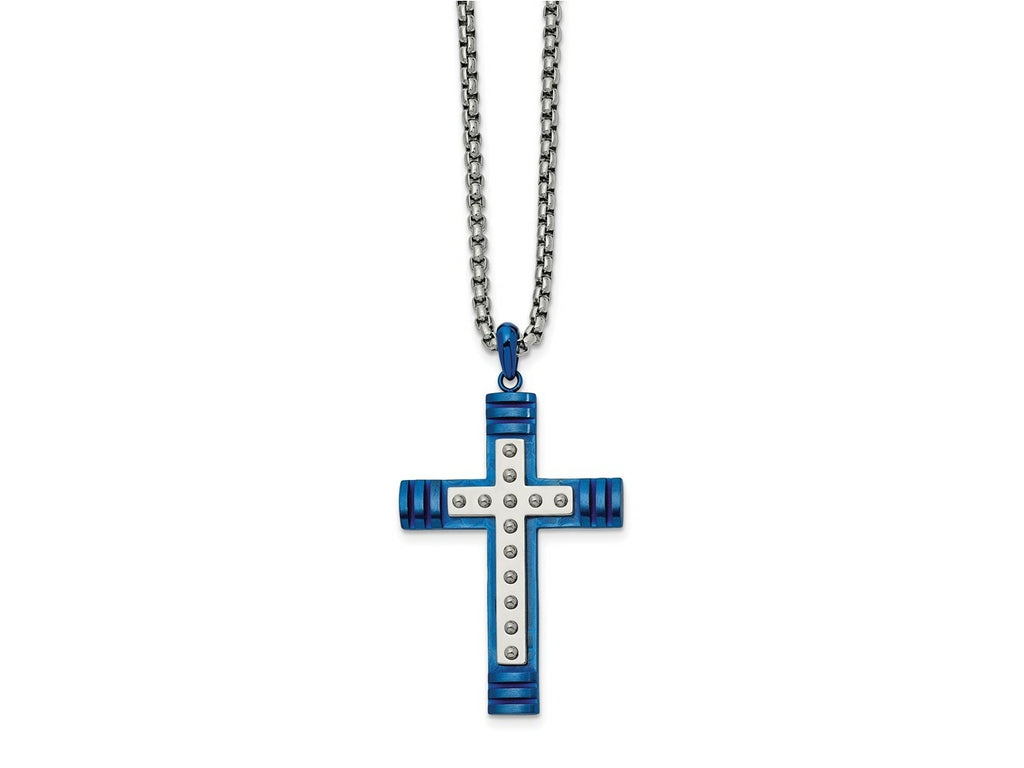 FJC Finejewelers Stainless Steel Blue IP-plated Cross 22in Necklace 22 Inches x 29 mm