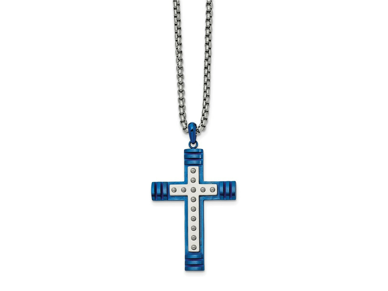 FJC Finejewelers Stainless Steel Blue IP-plated Cross 22in Necklace 22 Inches x 29 mm