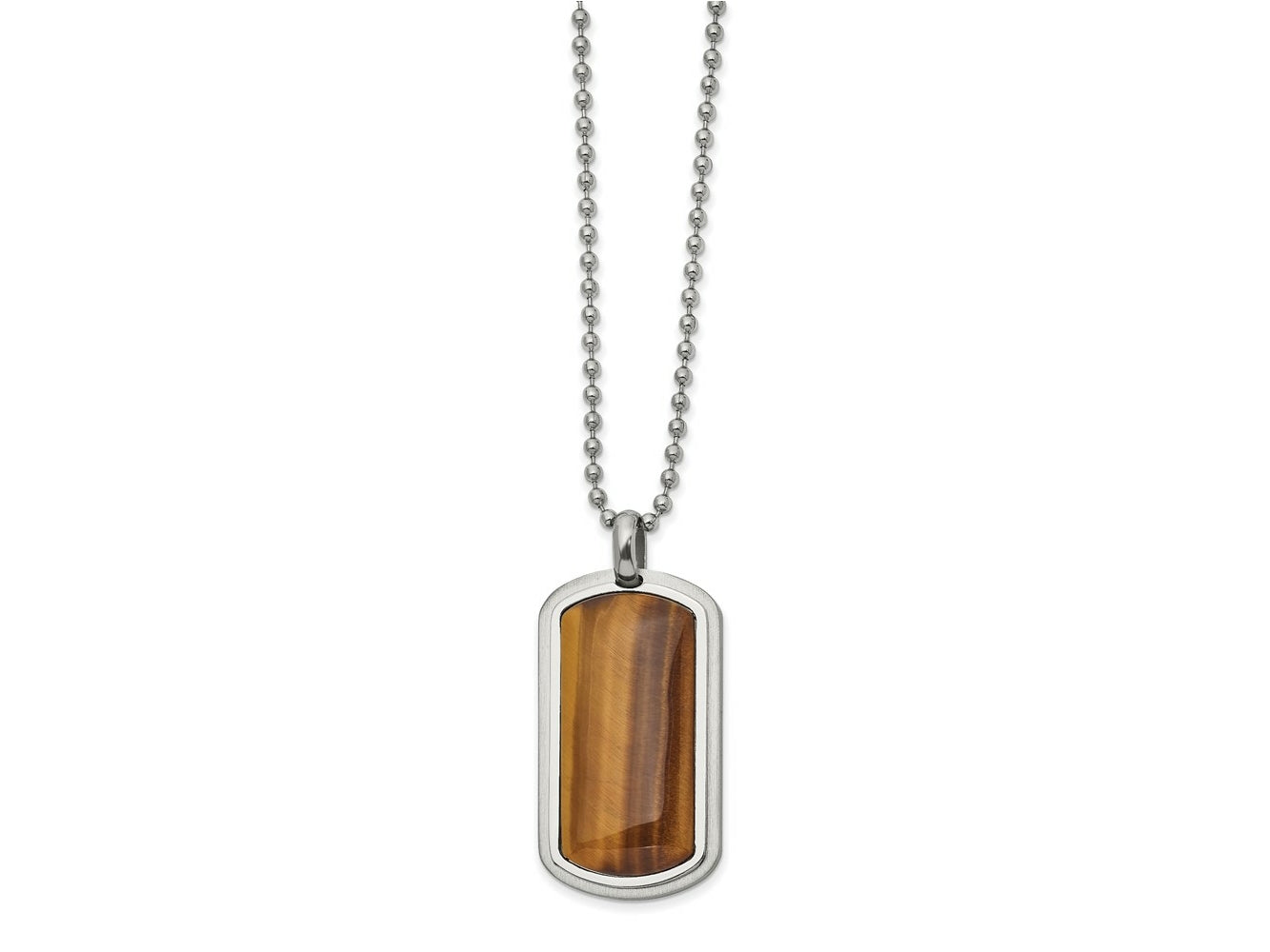 FJC Finejewelers Stainless Steel Ball with Tiger's Eye Dog Tag 22in Necklace 22 Inches x 22.95 mm