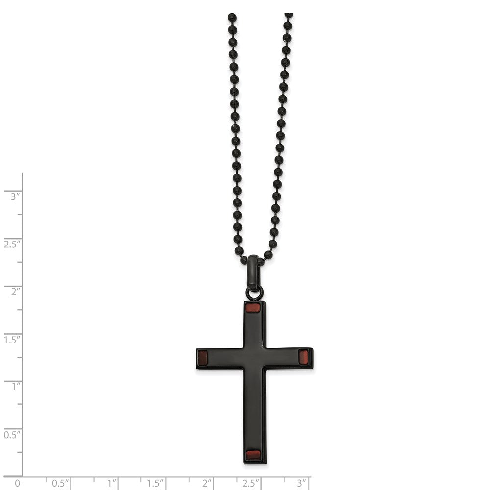 FJC Finejewelers Stainless Steel Black IP-plated with Tiger's Eye Cross 22in Necklace 22 Inches x 31 mm