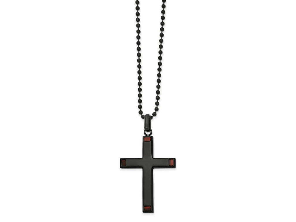 FJC Finejewelers Stainless Steel Black IP-plated with Tiger's Eye Cross 22in Necklace 22 Inches x 31 mm