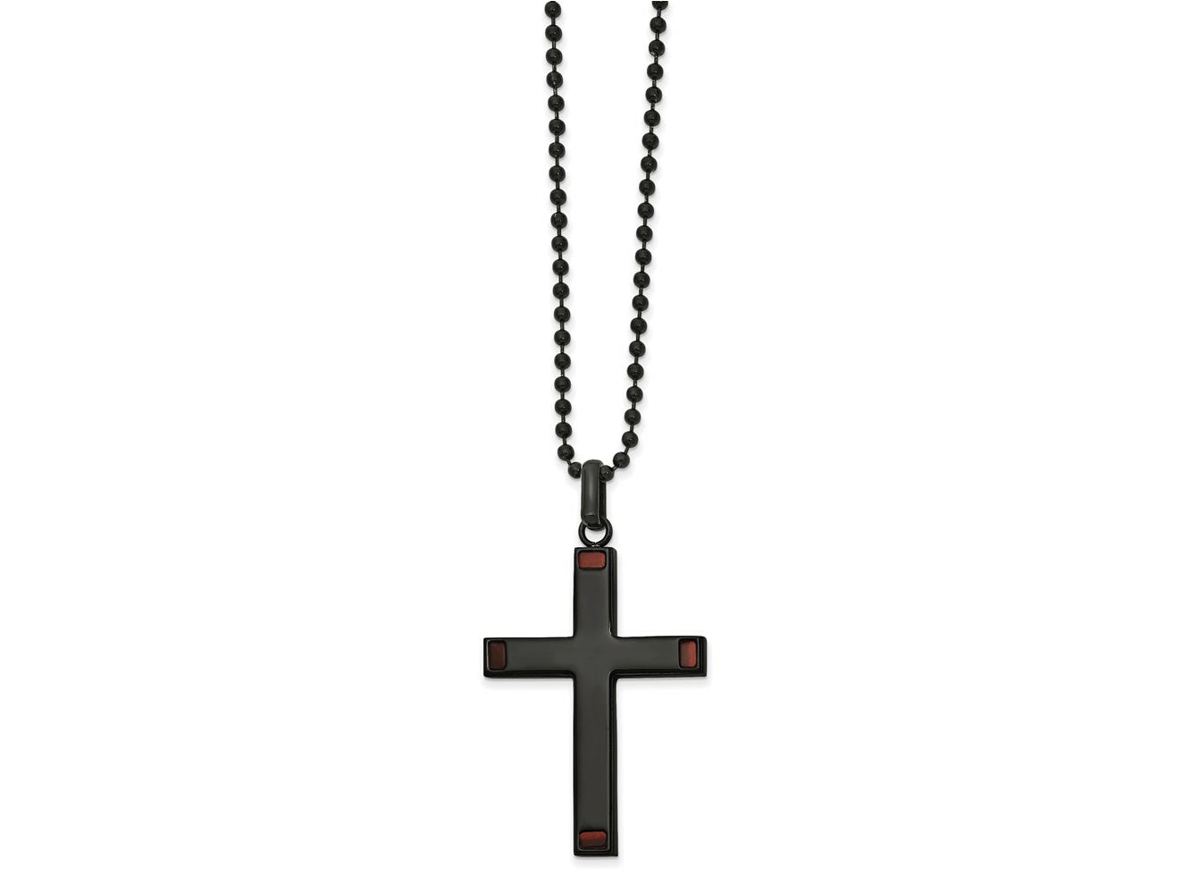 FJC Finejewelers Stainless Steel Black IP-plated with Tiger's Eye Cross 22in Necklace 22 Inches x 31 mm