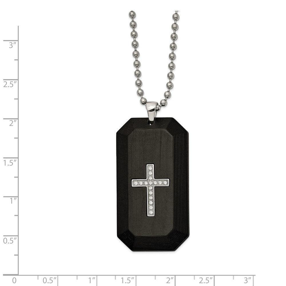 FJC Finejewelers Stainless Steel Box with Solid Carbon Fiber and CZ Cross DogTag Necklace 24 Inches x 24