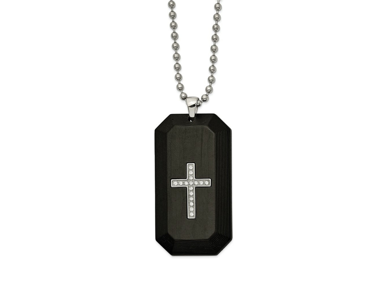 FJC Finejewelers Stainless Steel Box with Solid Carbon Fiber and CZ Cross DogTag Necklace 24 Inches x 24