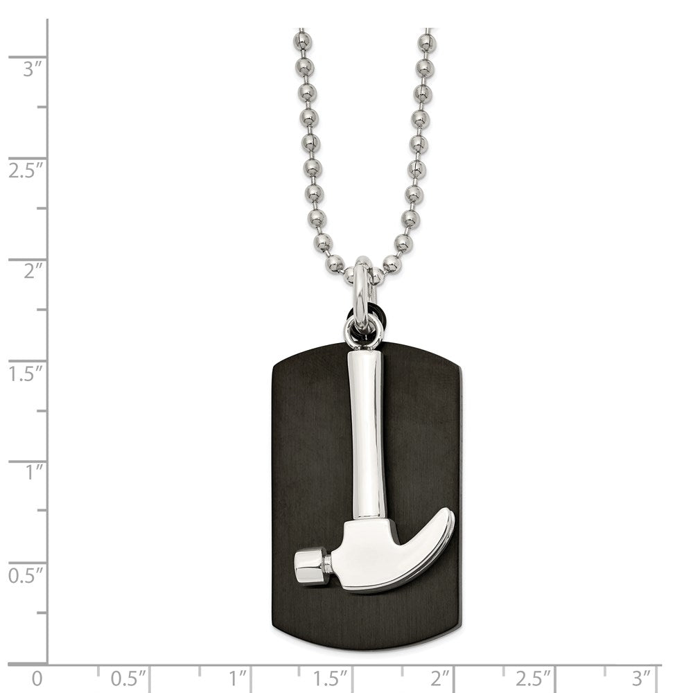 FJC Finejewelers Stainless Steel Polished Black IP-plated Hammer Dog Tag Necklace 24 Inches x 24.22 mm